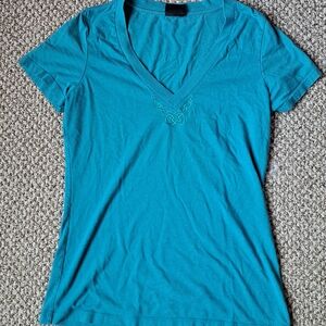 Teal V-Neck Women's Top With Celtic Knot
